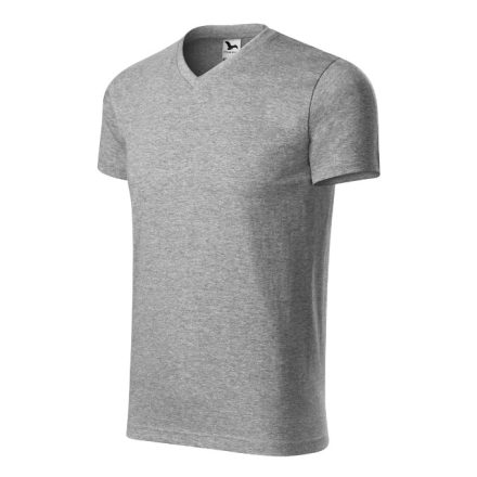 Heavy V-neck póló unisex sötétszürke melírozott L