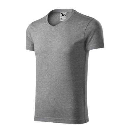 Slim Fit V-neck póló férfi sötétszürke melírozott XL