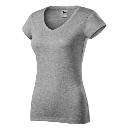 Fit V-neck póló női sötétszürke melírozott XS